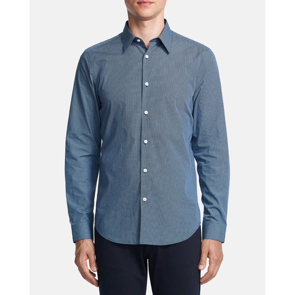 Theory Men’s Tailored Shirt In Geometric Cotton Size L